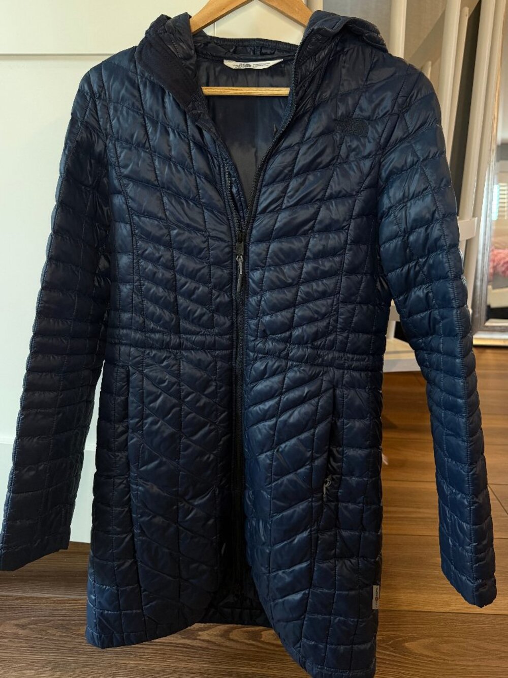 The North Face ThermoBall Navy Long Hooded Coat Women’s S